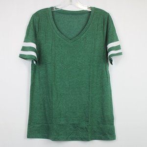 Green Short Sleeve Medium V Neck Casual Shirt Top